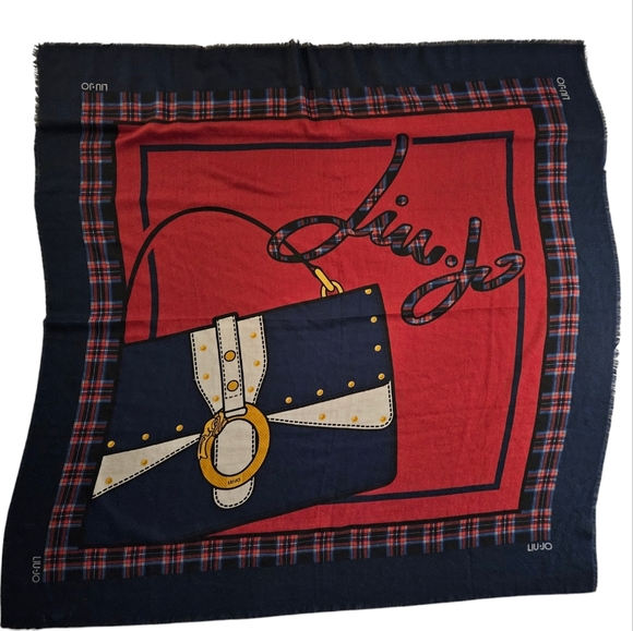 Liu Jo square couture carf navy blue red gorgeous holiday elegance quiet luxury - Picture 1 of 3